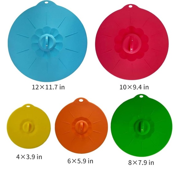 5 Silicone Lids Covers - Microwave Food Cover for Bowls,Cups,Pots,Pans nwt - Picture 1 of 4